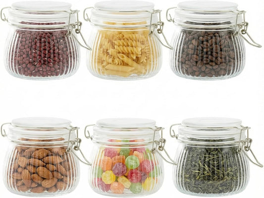 17oz Airtight Glass Jars with Lids, Small Food Storage Container Set of 6, Wire Clip Canisters Mason Jars for Canning Pickling Spice Herb