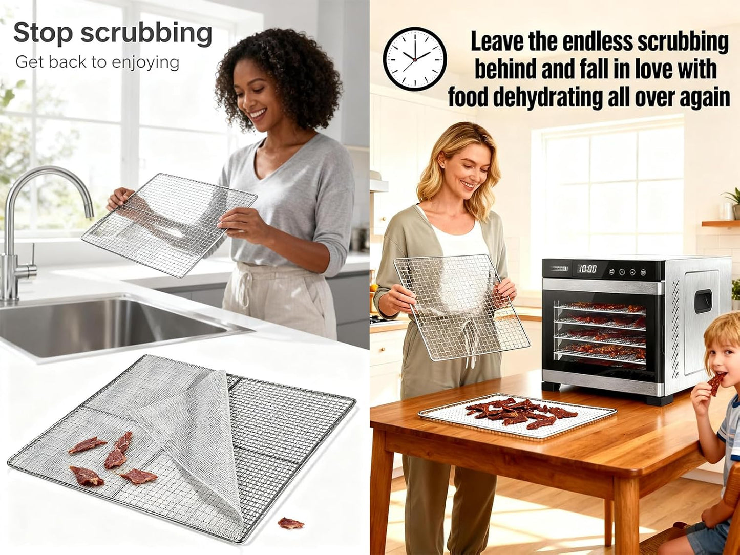 Non-Stick Silicone Dehydrator Liners: 11.4x11.4 inch Fit Cercker/CE-12 Fendia/FDS-10 BPA-Free Easy Clean Reusable Mesh Sheets for Healthy Snacks 12-Pack