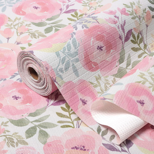 Peach Peony Shelf and Drawer Liner for Kitchen,Non-Adhesive and Strong Non-Slip Floral Cabinet Drawer Liners for Kitchen Shelf, Waterproof Cupboard Liners,Easy to Clean,12IN x 10FT