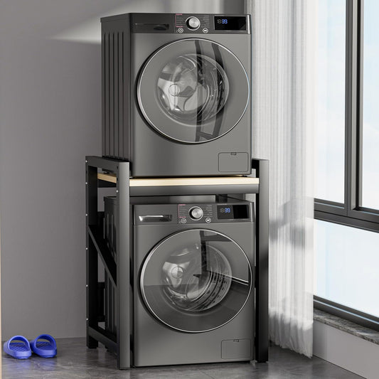 Over The Washer and Dryer Storage Shelf, Widen & 3 Height Adjustable Stacking Rack, Space Saver Washer Dryer Stacking Kit, Thicker Metal Washer Shelf for within 29.5" width (Black, 29.5 Inch)