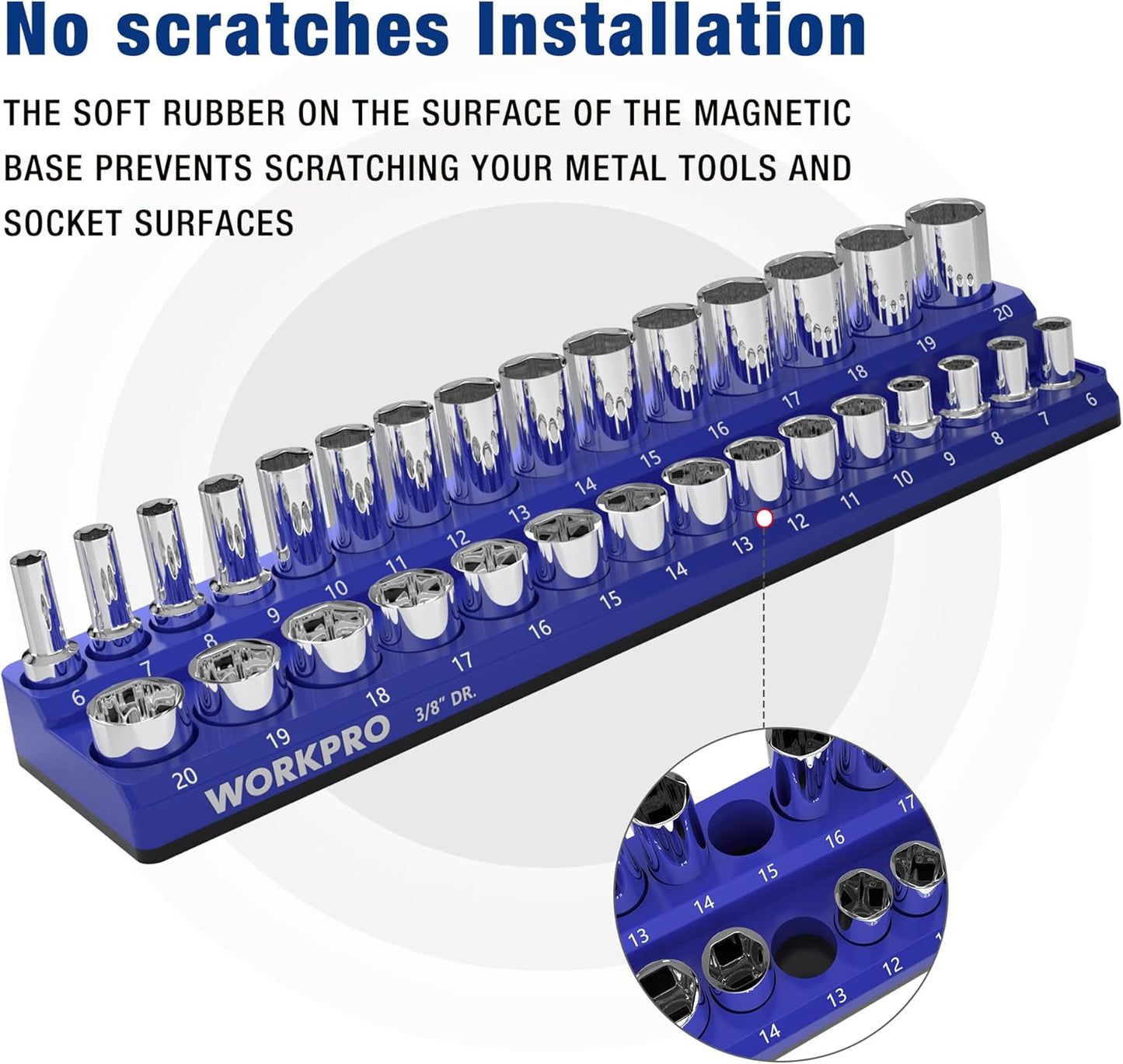 WORKPRO Magnetic Socket Organizer, 3/8-Inch Metric Socket Holder, Socket Trays Holds 30 Pieces Standard Size and Deep Size Sockets(Sockets not Included)