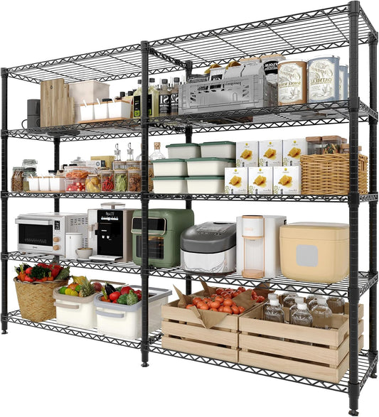 5-Tier Storage Shelving Unit Metal Shelves 59" W Wire Shelving, 70" H L-Shaped Pantry Shelves Kitchen Storage Shelves for Home Commercial Garage Heavy Duty, 70.5" H x 59" W x 13.8" D