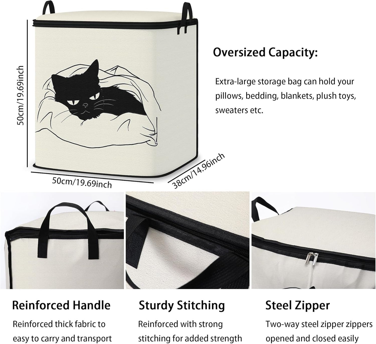 Large Comforter Storage Bag with Zipper,Closet Organizer for Clothes/Blankets/Quilts/Pillows,Fabric Moving Bags with Portable Handles 95L(2-Pack)