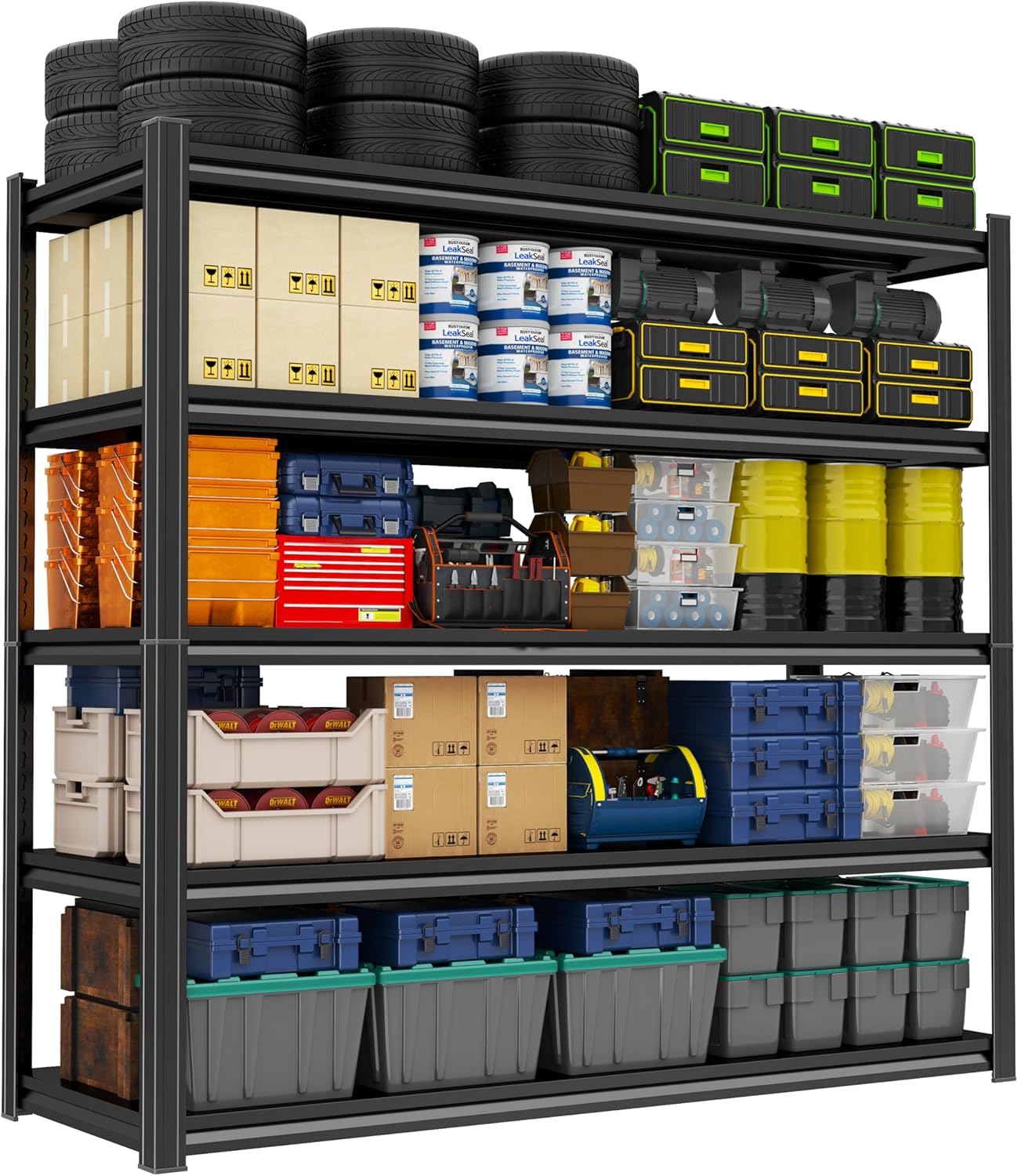 Storage Shelves, Garage Metal Shelving Unit, Adjustable, Double-Layer Column with Reinforced Ribs, Heavy-Duty, Capable of Bearing 600-3600 lbs (Balck, 47''W*24''D*77''H, 5-Tier)