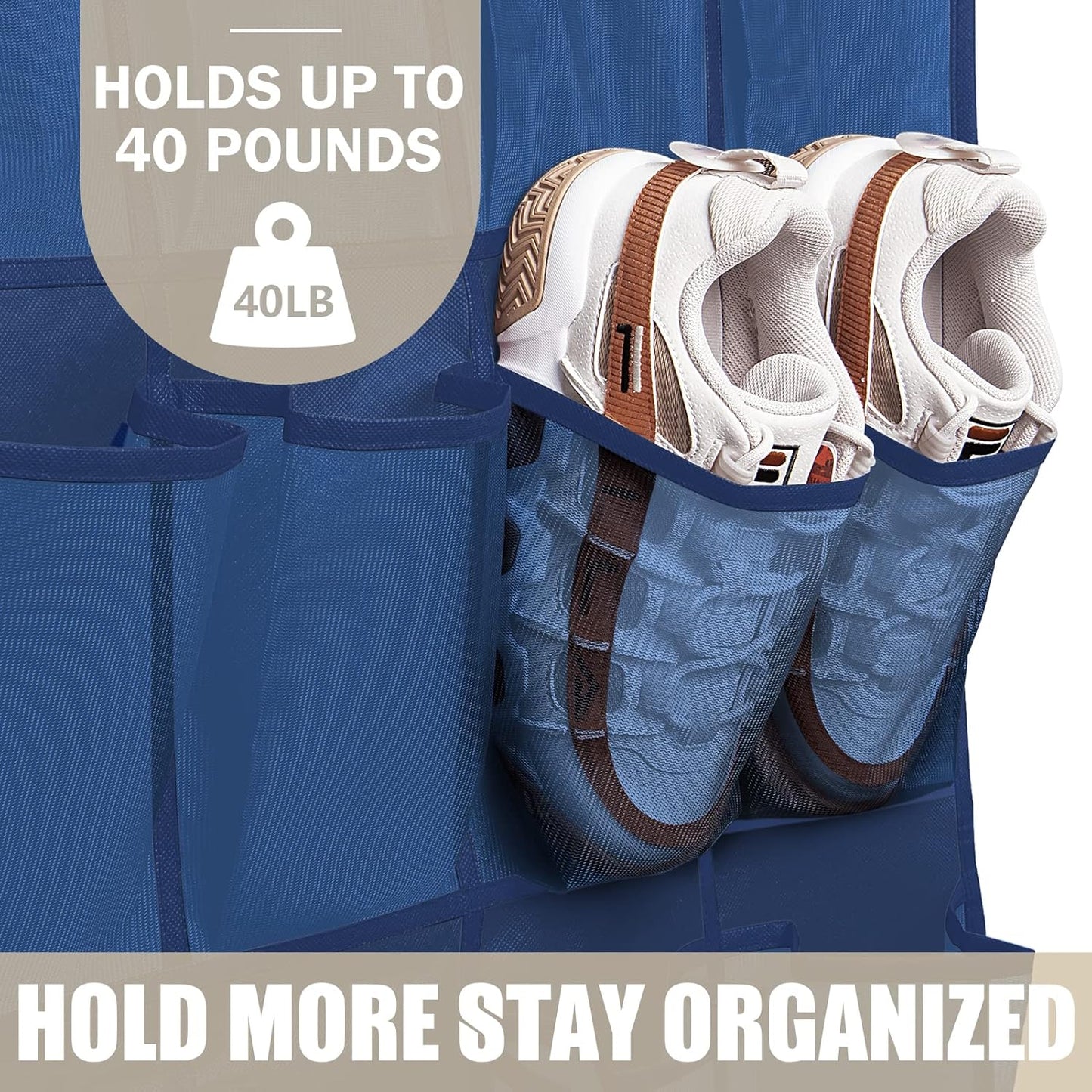 Over The Door Shoe Organizers 35 Mesh Pockets Hanging Shoe Organizer Shoe Rack For Door Closet Entryway Bedroom Bathroom Pantry - Shoe Holder Hanger For Sneakers, Women High Heeled Shoes Blue