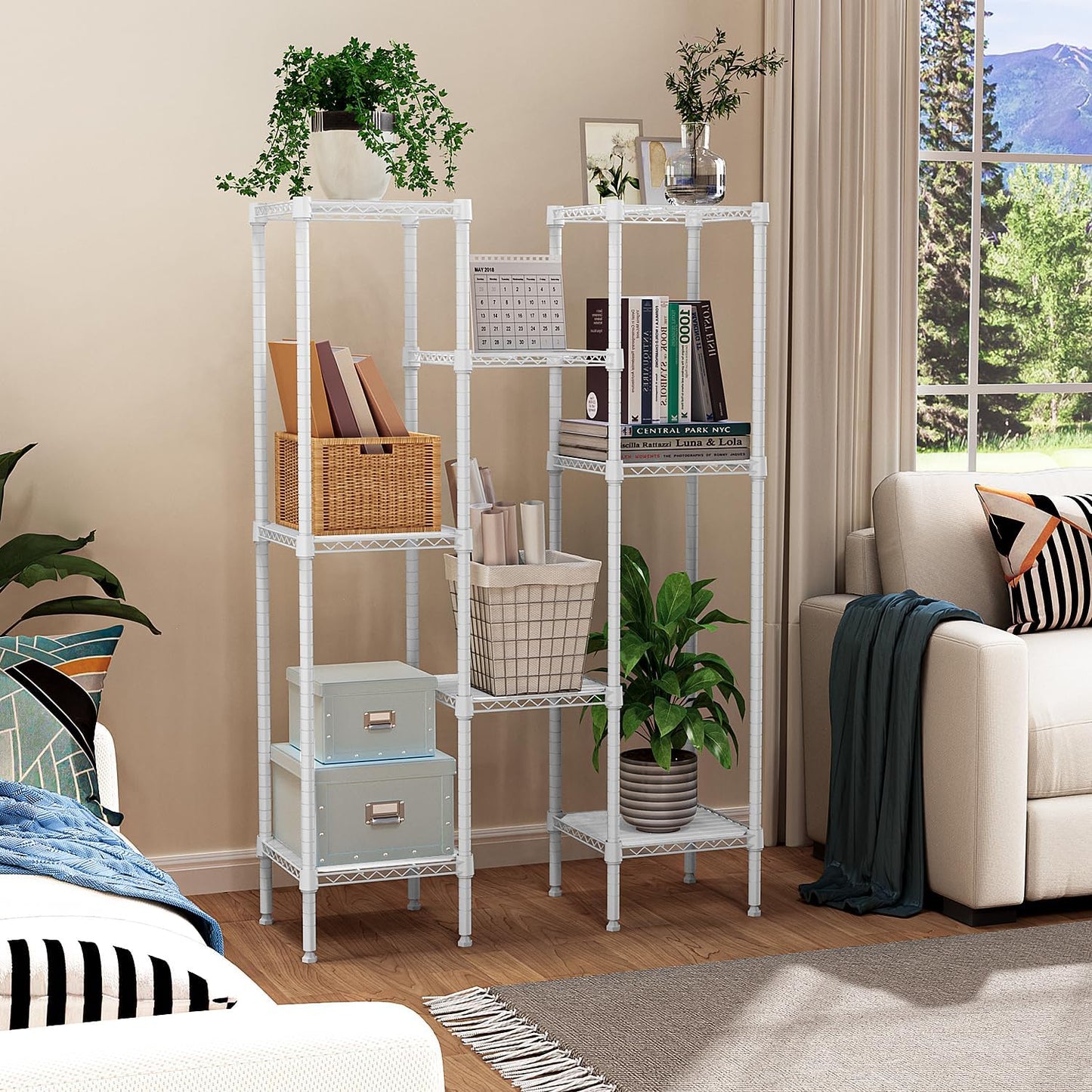 480 lbs Storage Shelves 4 Tier Shelving Units for Storage, Wire Shelving Unit for Closet, Adjustable Shelves for Bathroom Steel Organizer Wire Rack, White 11.8" D x 11.8" W x 47.3" H