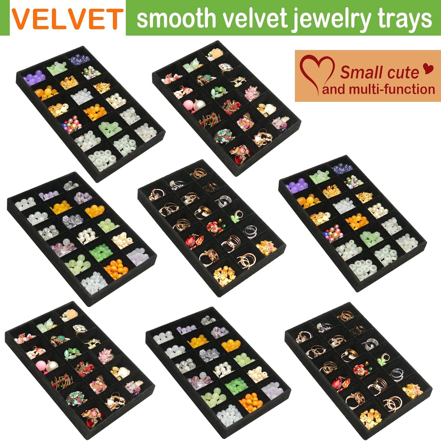 8 Pack Earring Organizer Holder Velvet Jewelry Tray for Drawer Stackable Jewelryy Organizer Divided Display Tray for Earring 144 Grids, Black