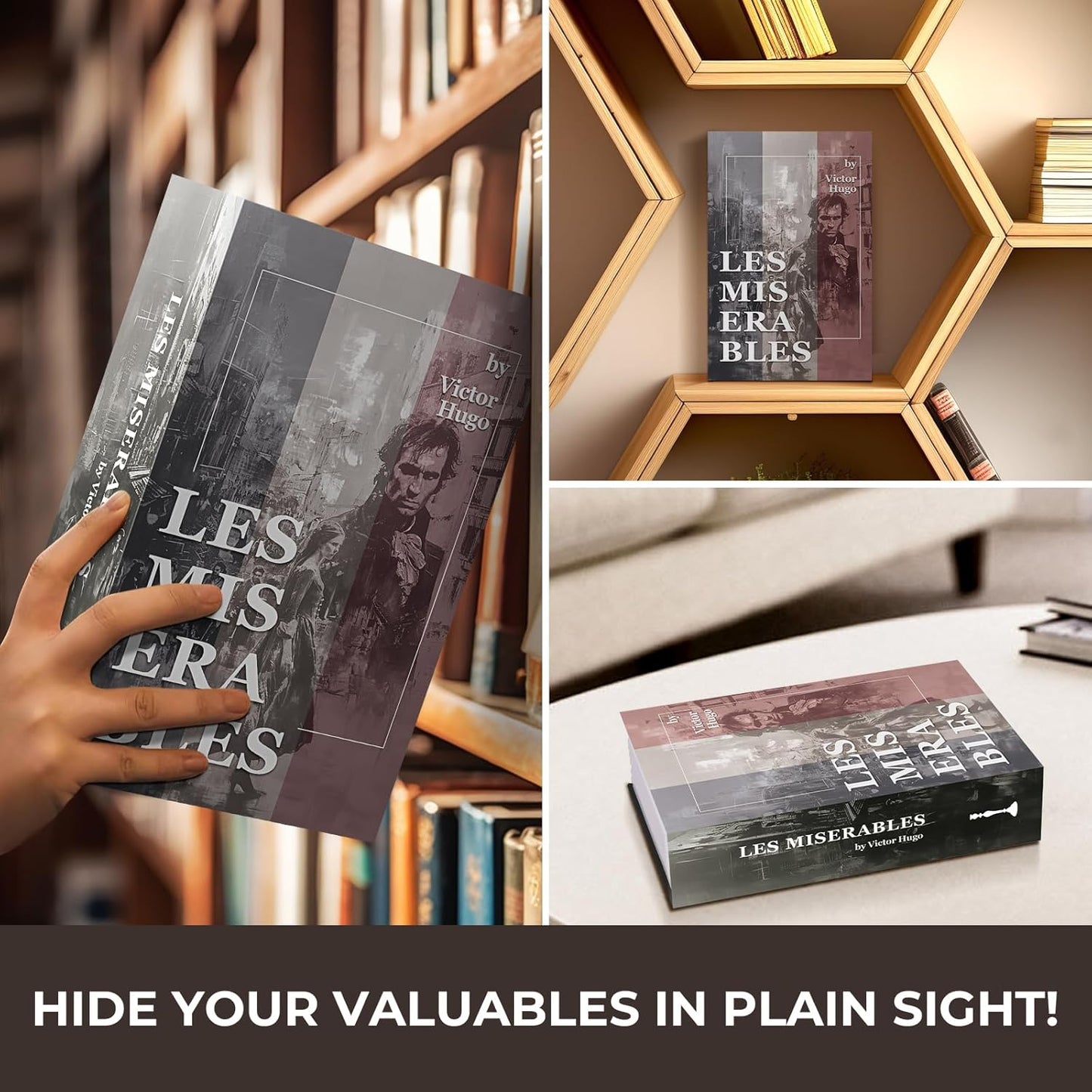 Les Miserables Book Safe, Hidden Compartment with Combination Lock, Fireproof Protection, Secret Diversion Safe - 9.5 x 6.2 x 2.2 Inch