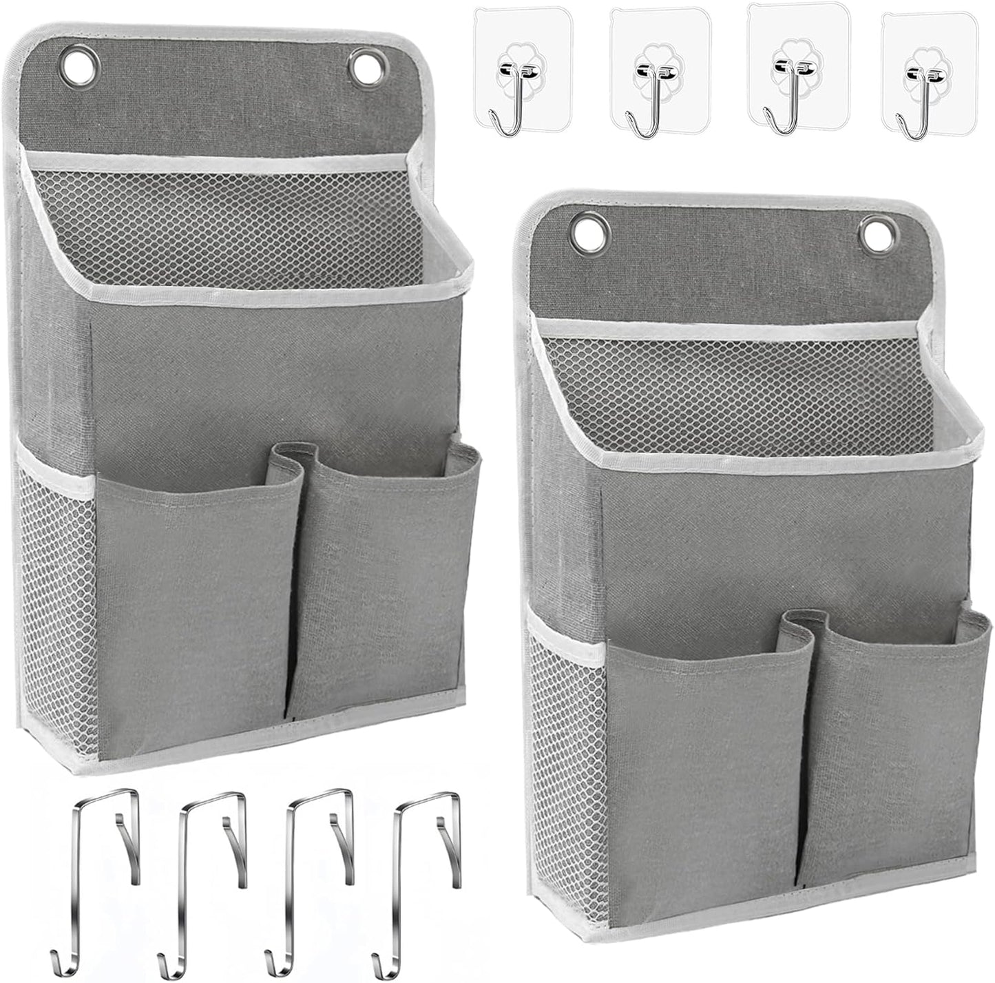 2-Pack Hanging Storage Organizer, Over The Door Hanging Bags/Wall Baskets Storage with Pockets for Home, RV, Office and More (2, Grey)
