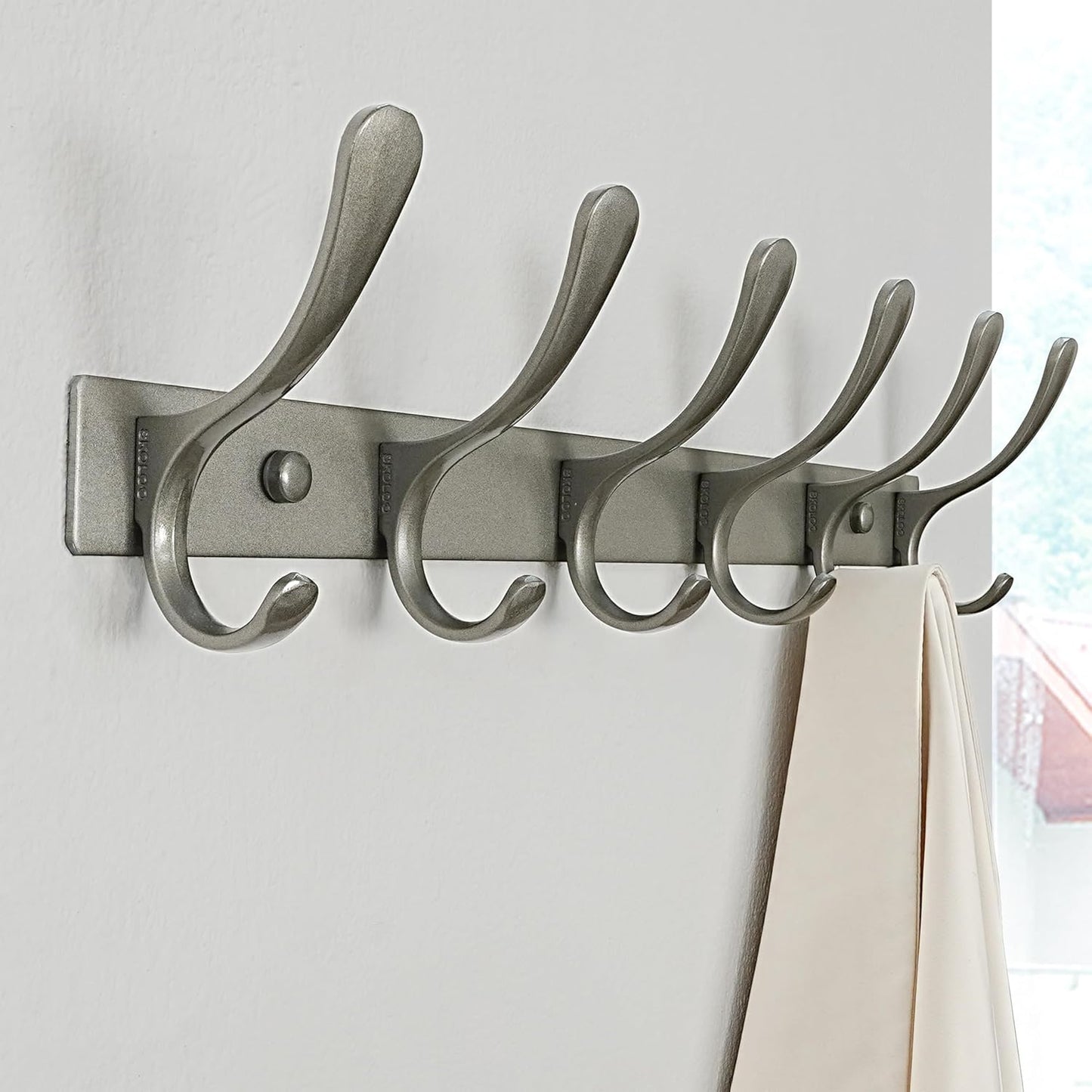 SKOLOO Coat Rack Wall Mounted - 6 Hooks, Heavy Duty, Stainless Steel, Metal Wall Hangers, Sturdy Coat Hooks for Hanging Coats, Jacket, Clothes, Hat, Matte Grey
