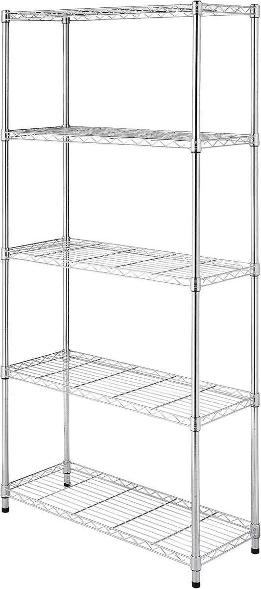 Whitmor 5 Tier Shelving Unit, Metal Storage Shelves, 400 lbs Capacity per Shelf, 2000 lbs Total, Adjustable Heavy Duty Shelf, Easy Assembly for Kitchen, Garage, Plant, 36" L x 14" W x 72" H, Chrome