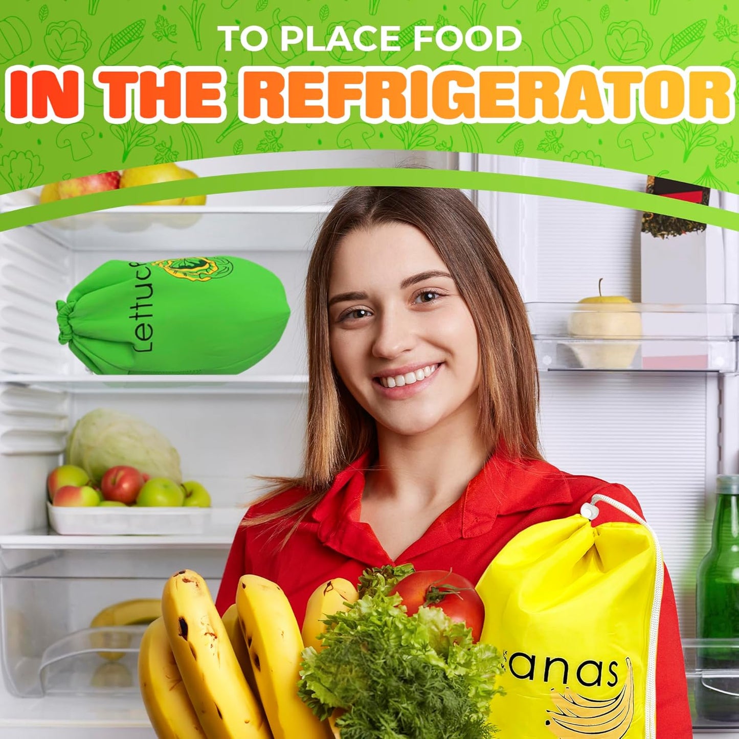 Banana & Lettuce Fresh Reusable Produce Bags – Vegetable & Fruit Storage Bags with Foil Lining for Freshness, Freezer & Refrigerator Safe