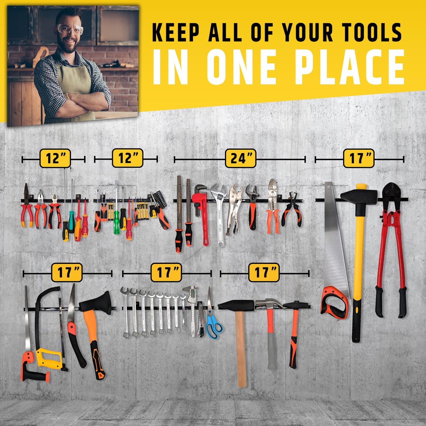 24" Heavy-Duty Magnetic Tool Holder (Upgraded Version) - Extremely Powerful Magnetic Pull Force to Hold Heavy Tools - Professional Space-Saving Magnetic Bar - Tool Organizer Rack/Strip