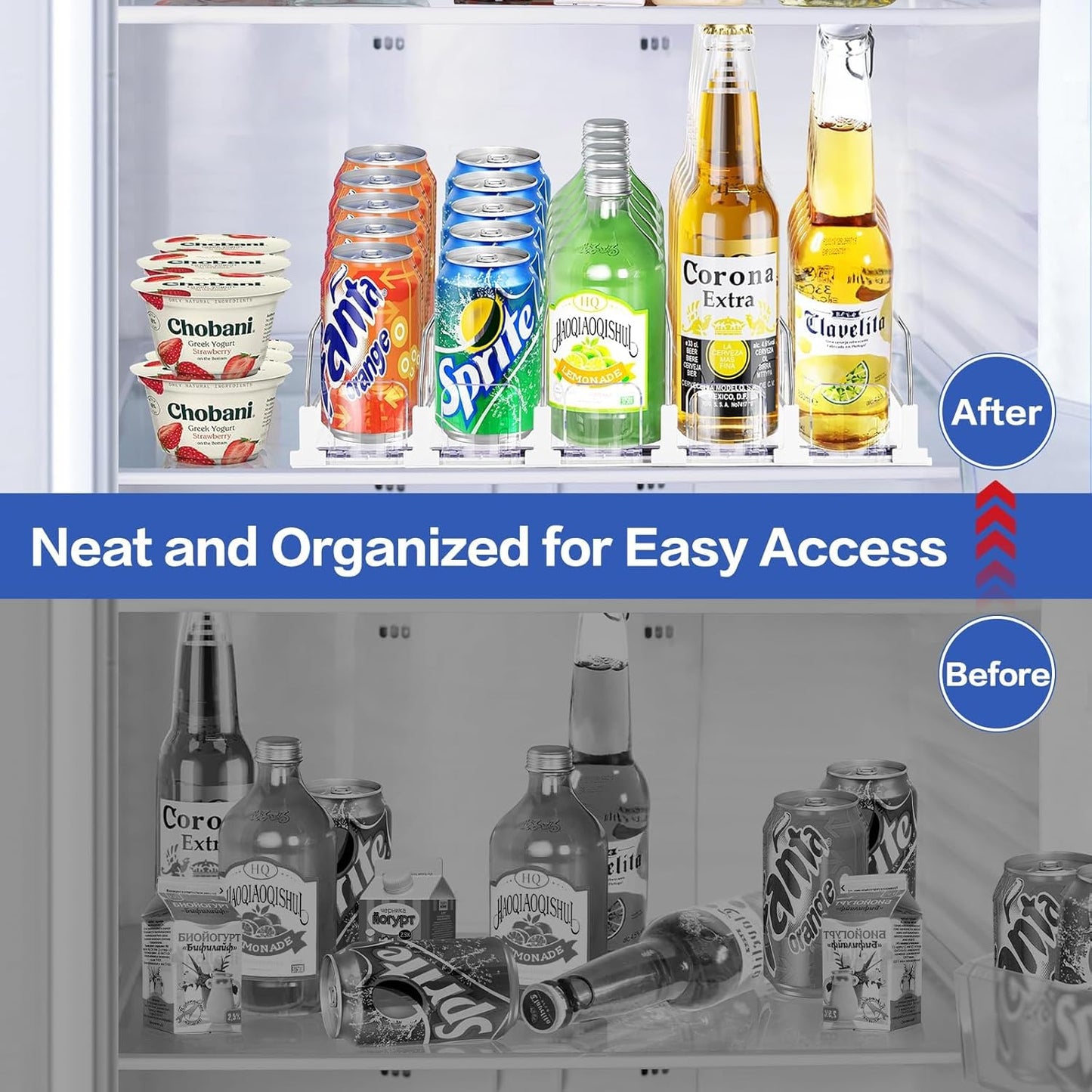 Drink Organizer for Fridge, Automatic Pusher Soda Can Dispenser for Refrigerator, Adjustable Width Holds up to 15 Cans Fridge Drink Organizer for Beer Beverage-3Row 15.3" D x 9.9" W