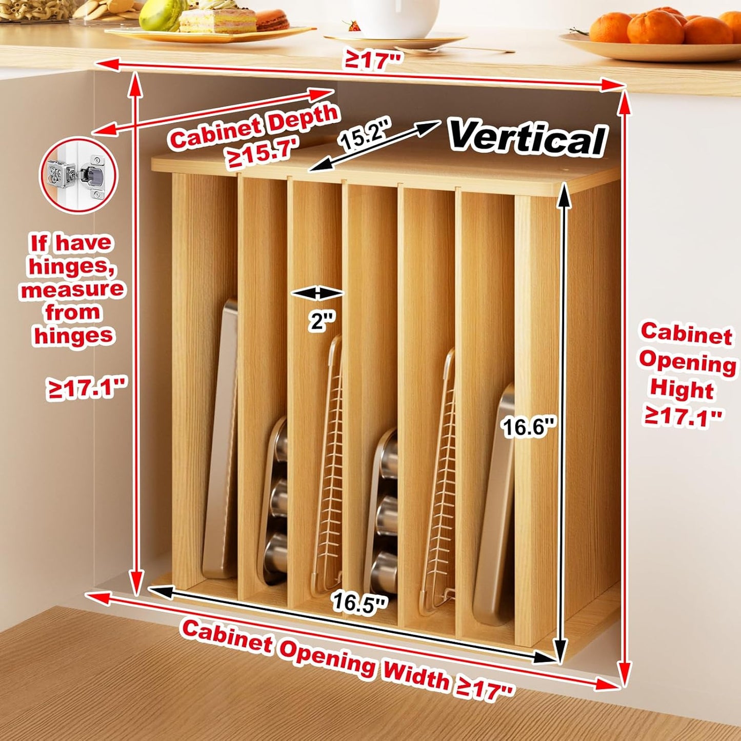 7 Tier Wooden Cookie Sheet Organizer for Cabinet Pot, Pans, Baking Tray Organizer for Kitchen Documents Storage(16.6" W x 16.5" H x 15.2" D)