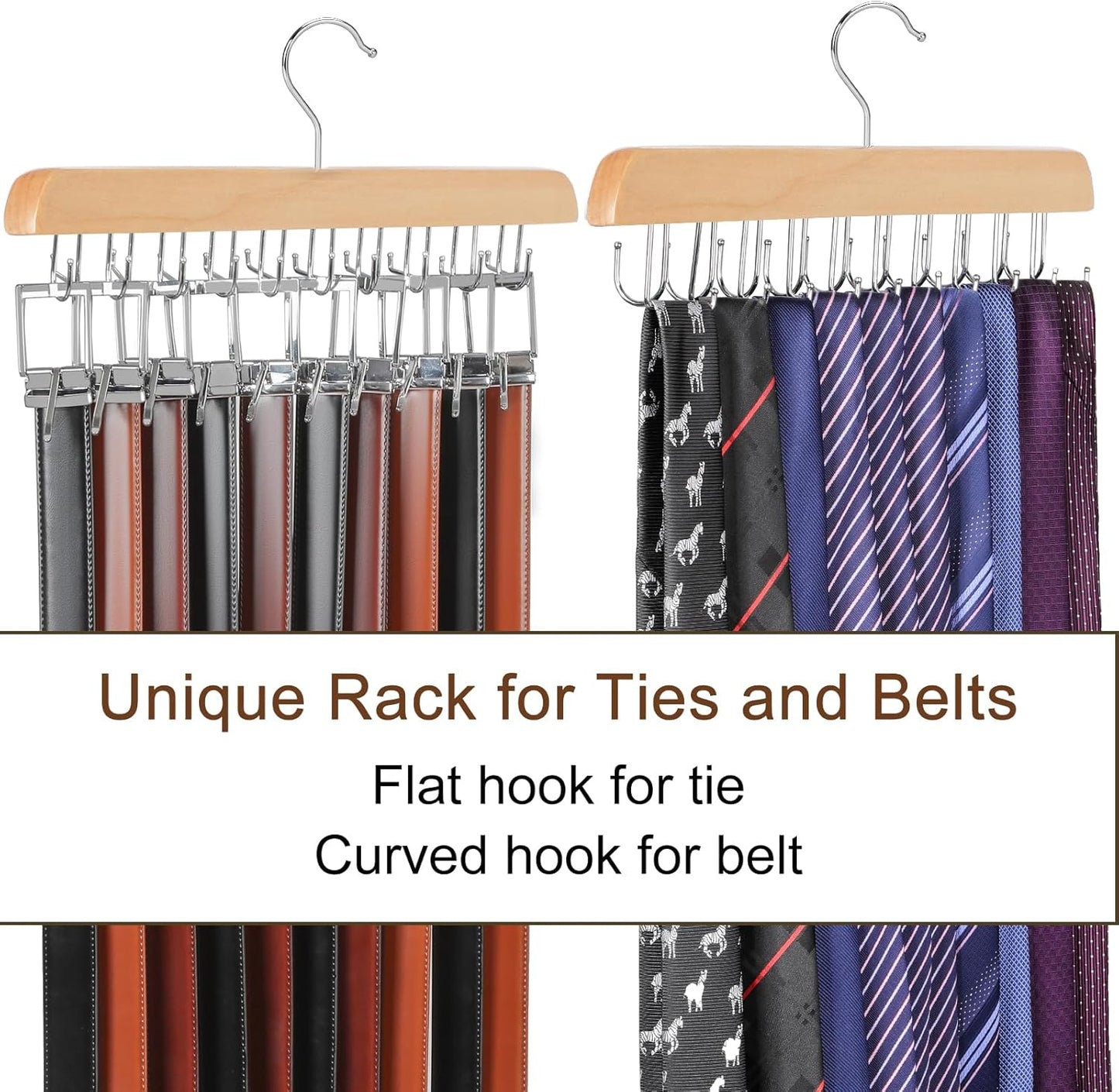 TOPIA HANGER 40 Hooks Belt Tie Hanger Space Saving for Closet, 2 IN 1 Belt Ties Racks Max 60 Belts with 60 Ties Capacity, Curved with Flat Hooks for Belts,Ties,Bras,Closet Organizers and Storage CT70N