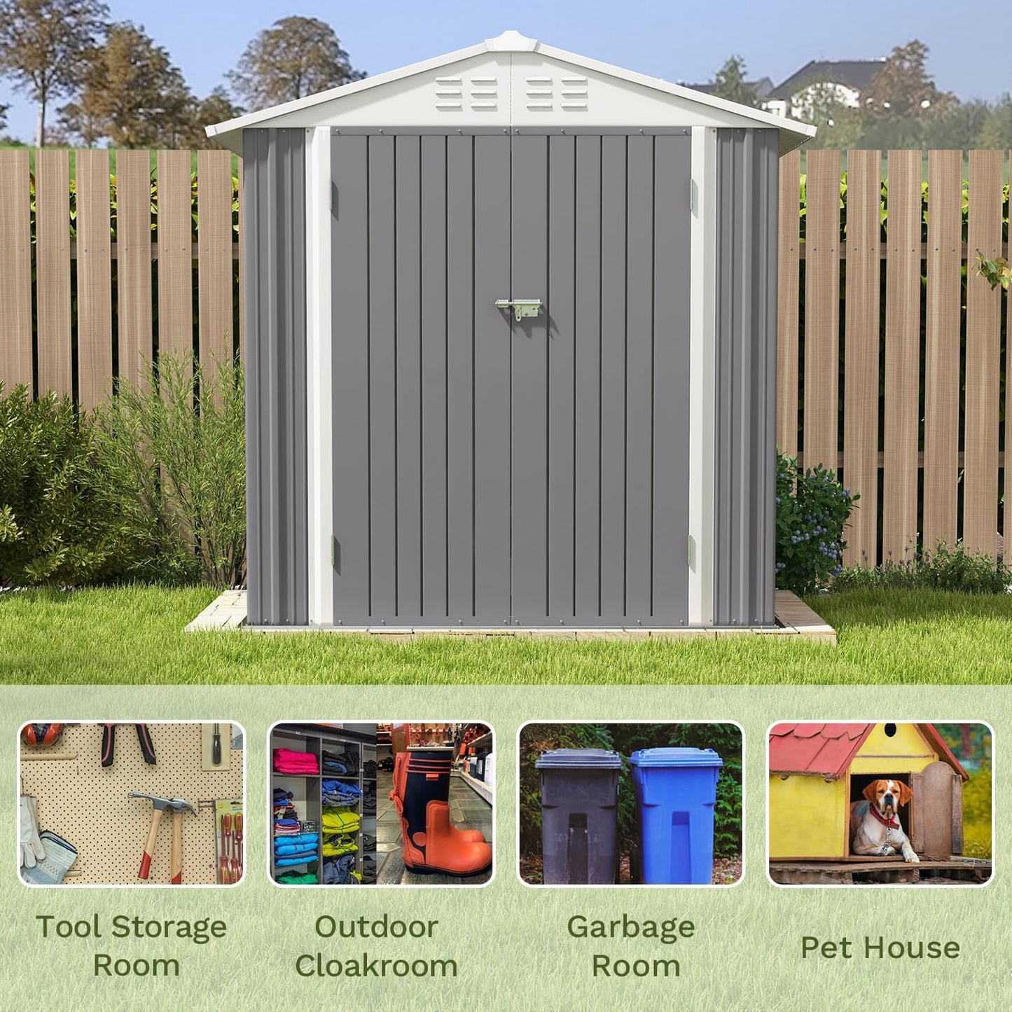 Patiowell 6x4 FT Outdoor Storage Shed, Water-Resistance Metal Outdoor Sheds with Vents & Lock, Garden Shed of Galvanized Steel for Lawn, Patio, Backyard Garden Tools, Bikes, Gray