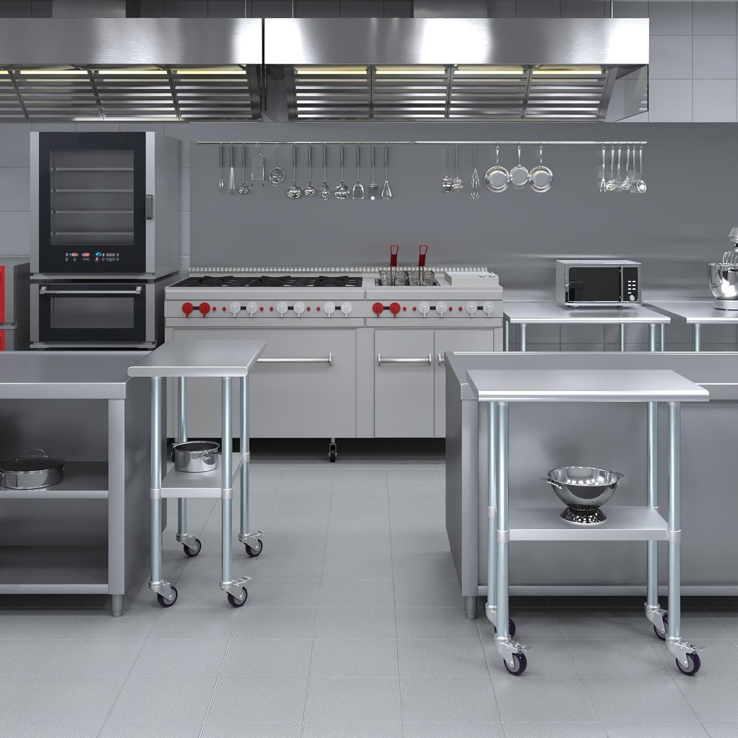 AmGood 18" x 30" Stainless Steel Work Table with Casters | Heavy Duty Metal Utility Table On Wheels | Kitchen Island Cart