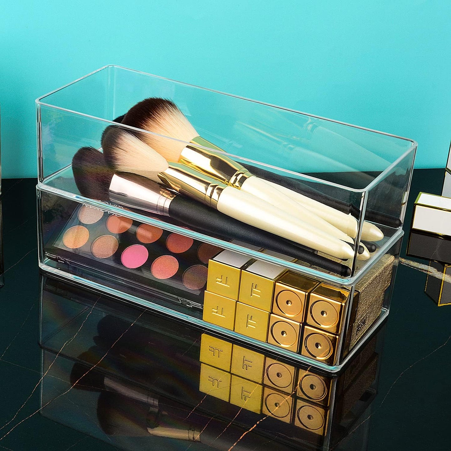 JessLab Acrylic Organizers, Bathroom Organizer for Drawer, 4-Pack Cosmetic Display Cases for Vanity, Countertop, Desk, Kitchen, and Makeup Storage, 1-Section