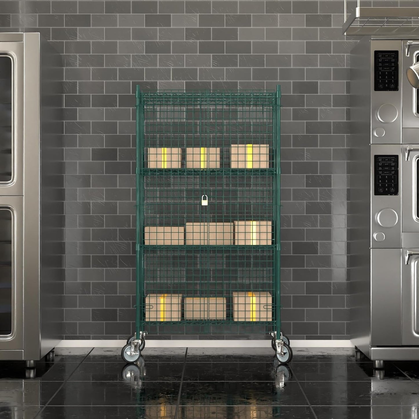 18"x36"x70" Metal Wire Green Security Heavy Duty Commercial NSF Certified Storage Unit | Mobile Wire Security Cage Kit