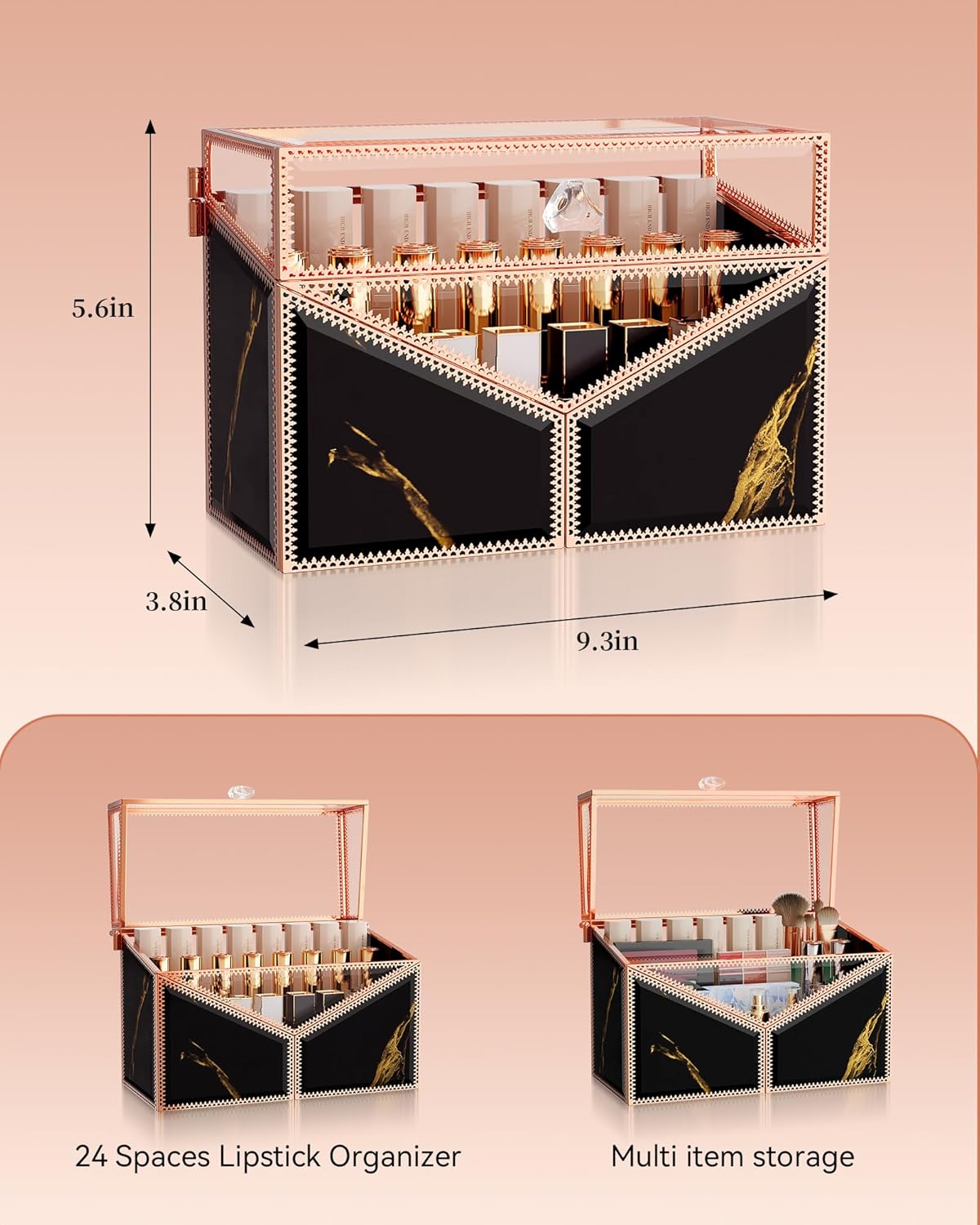 Lipstick Organizer Lipstick Holder - 24 Spaces, Tempered Glass Lip Gloss and Perfume Organizer,Vanity Lipstick Holder and Organizer.Black