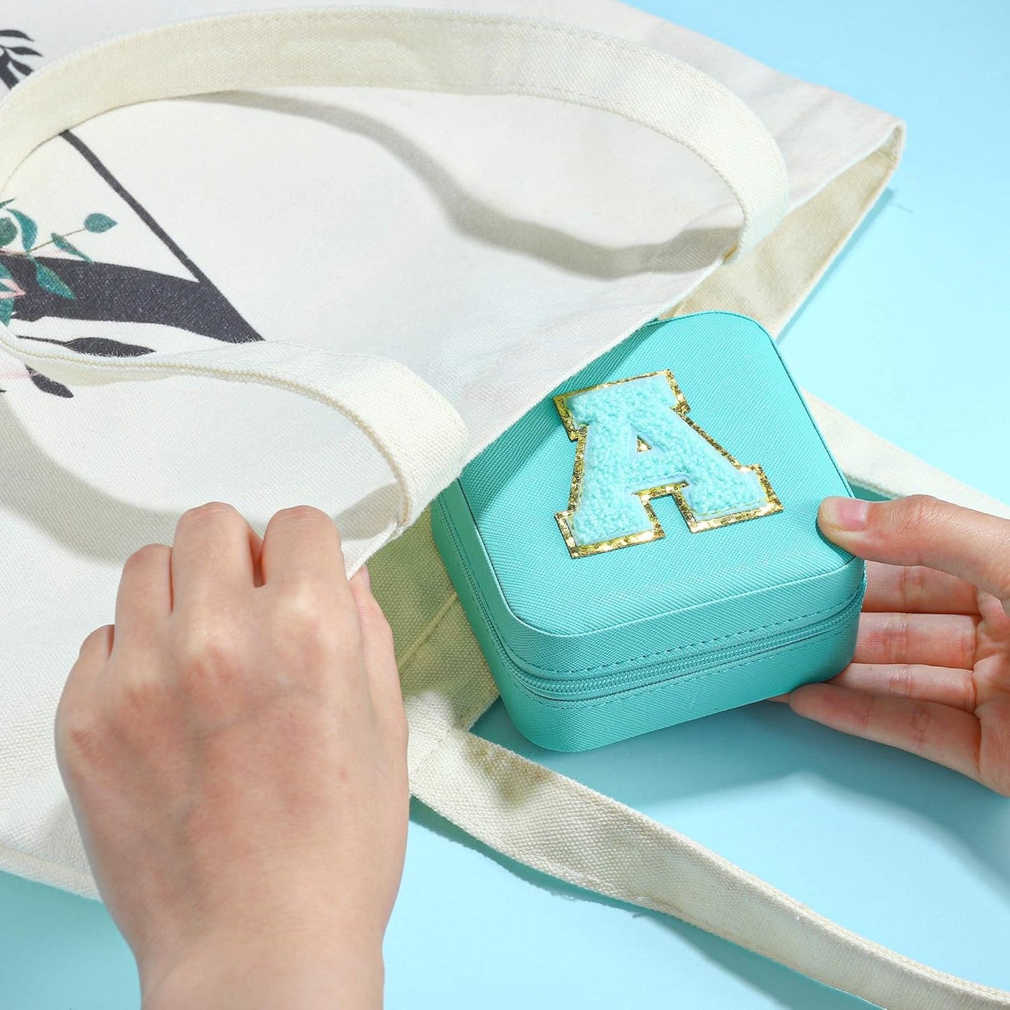 Parima Travel Jewelry Box for Girls Women, Jewelry Organizer Box | Personalized Jewelry Boxes for Women Girls Jewelry Box | Necklace Earrings Ring Box - Letter J, Aqua Blue
