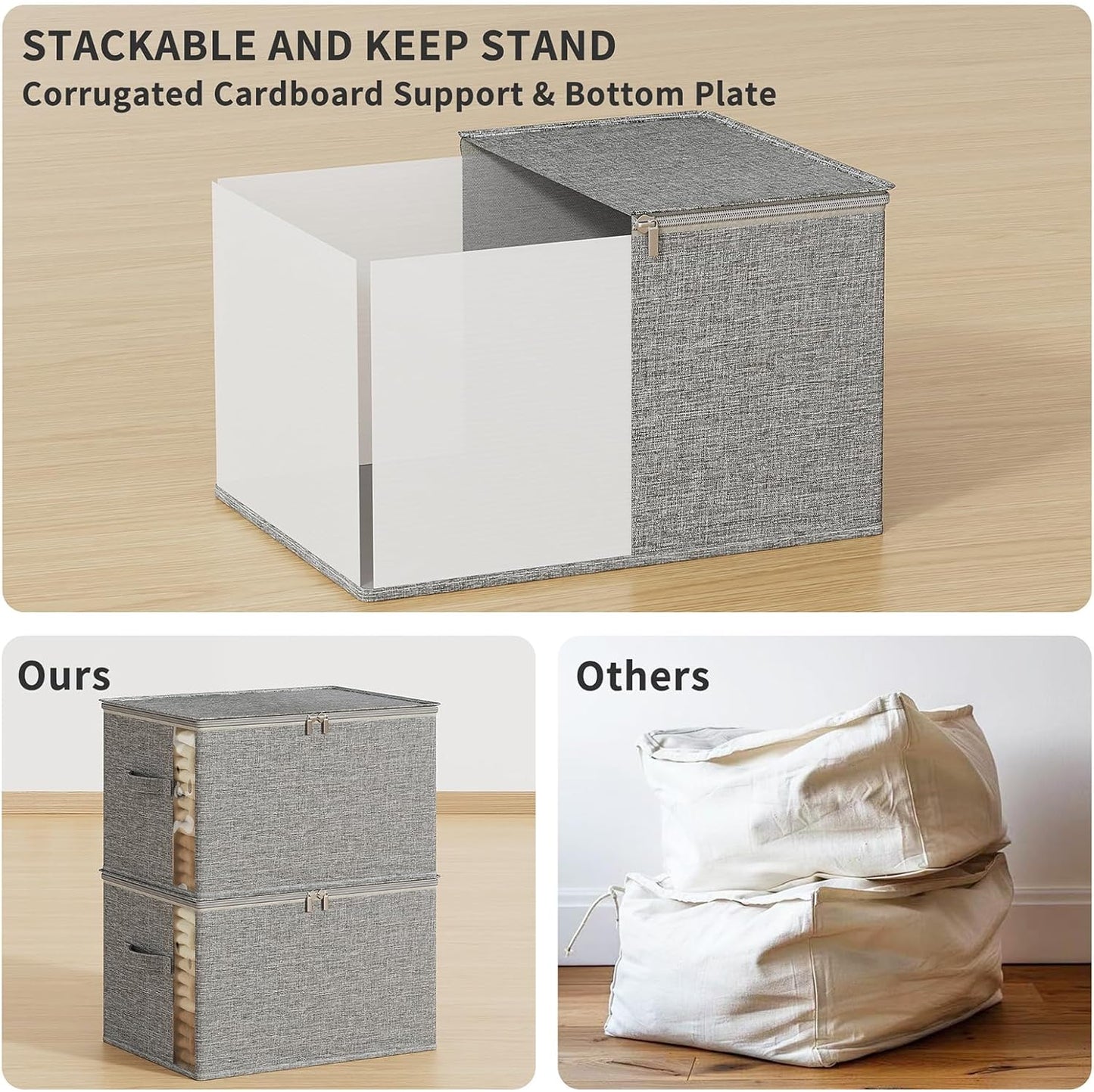 Clothes Storage Bins with Sturdy Frames, Foldable Fabric Clothing Organizer Box for Moving, Sweater Storage Cube with Lids and Zipper, Linen Closet Storage Bags for Blankets, Clothes, Sheet