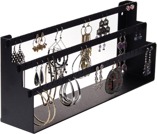 Angelynn's Freestanding or Wall Mounted Earring Holder Organizer Display for Small and Medium Post Stud Dangle Pierced Earrings, Hanging Closet Jewelry Storage Rack, Daelyn Black 6" x14 1/2"