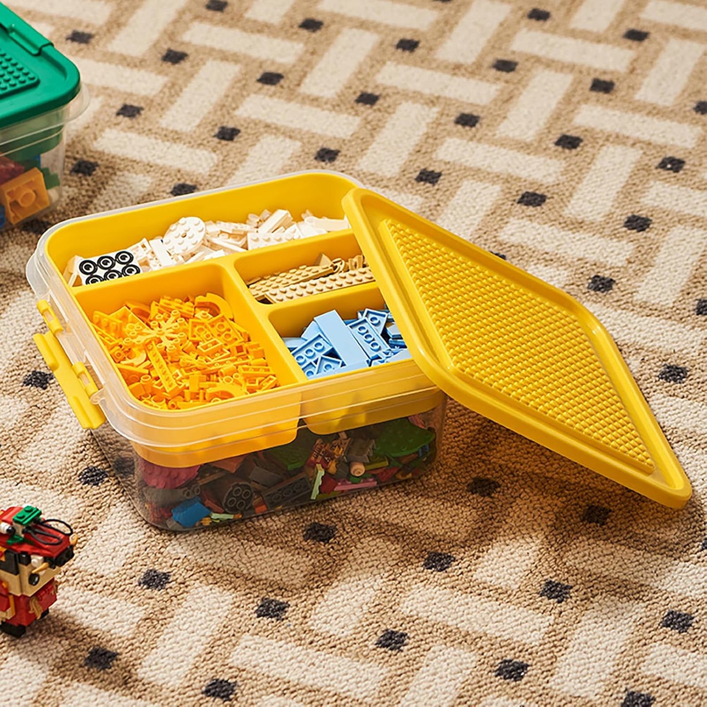 Toys Storage Organizer Bins for Lego, Building Blocks Storage with Building Baseplate Lid, Storage Containers for Building Brick Storage Plastic Stackable Organizer Bin Toy Chest