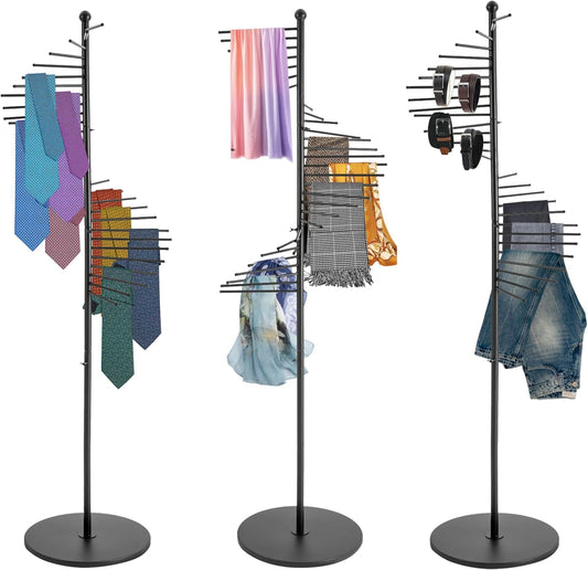 67" Black Retail Display Tie & Scarf Rack, Belt Hanger & Pants Rack Towel Organizer Hanging Bar, Floor Standing Tie Rack Scarves Rack Necktie Holder for Home Clothing Store Commercial