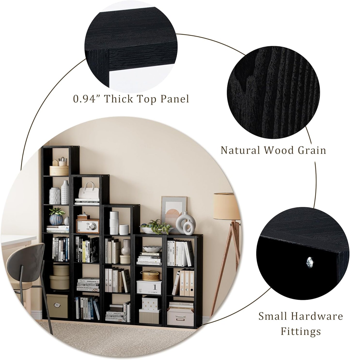 Cube Storage Organizer Bookcase, Decorative 11 inch Open Back Cubical Shelf with Thickened Border, Display Bookshelf for Living Room, Home Office, Sturdy Room (Black, 4 Cube)