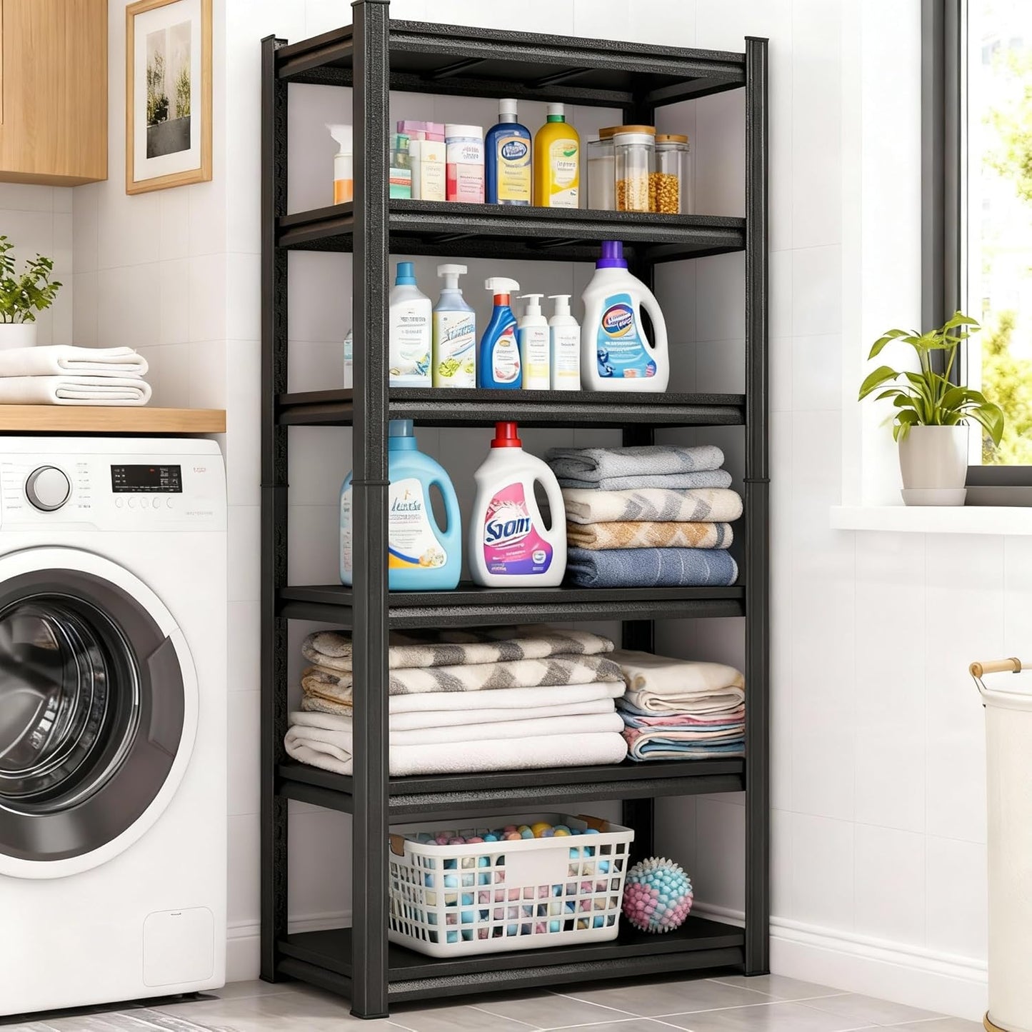 Garage Storage Shelves,5 Tier Shelving Unit, 40 inch Wide, 18” Deep, 78” Tall Organizer Metal Shelf for Basement/Laundry/Pantry Heavy Duty, Adjustable,Easy to Install (6Tier-35.4"Wx15.7"Dx82"H)