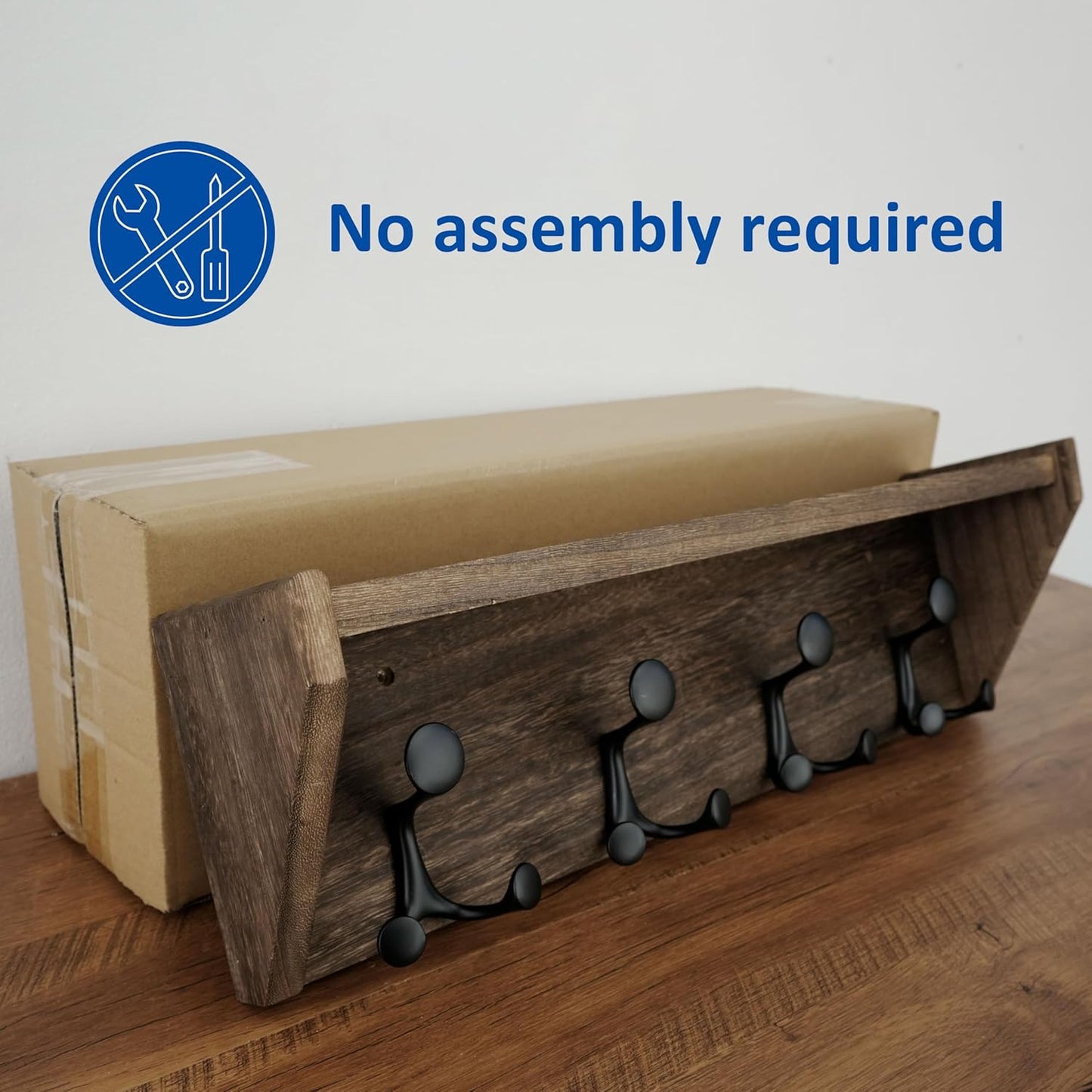 WEBI Wall Shelf with Hooks Underneath,24” Long Wall Mounted Coat Rack with Shelf,Entryway Coat Rack with 4 Triple Hooks for Hanging Coats,Jacket,Hallway,Bedroom,Mudroom,Weathered Brown