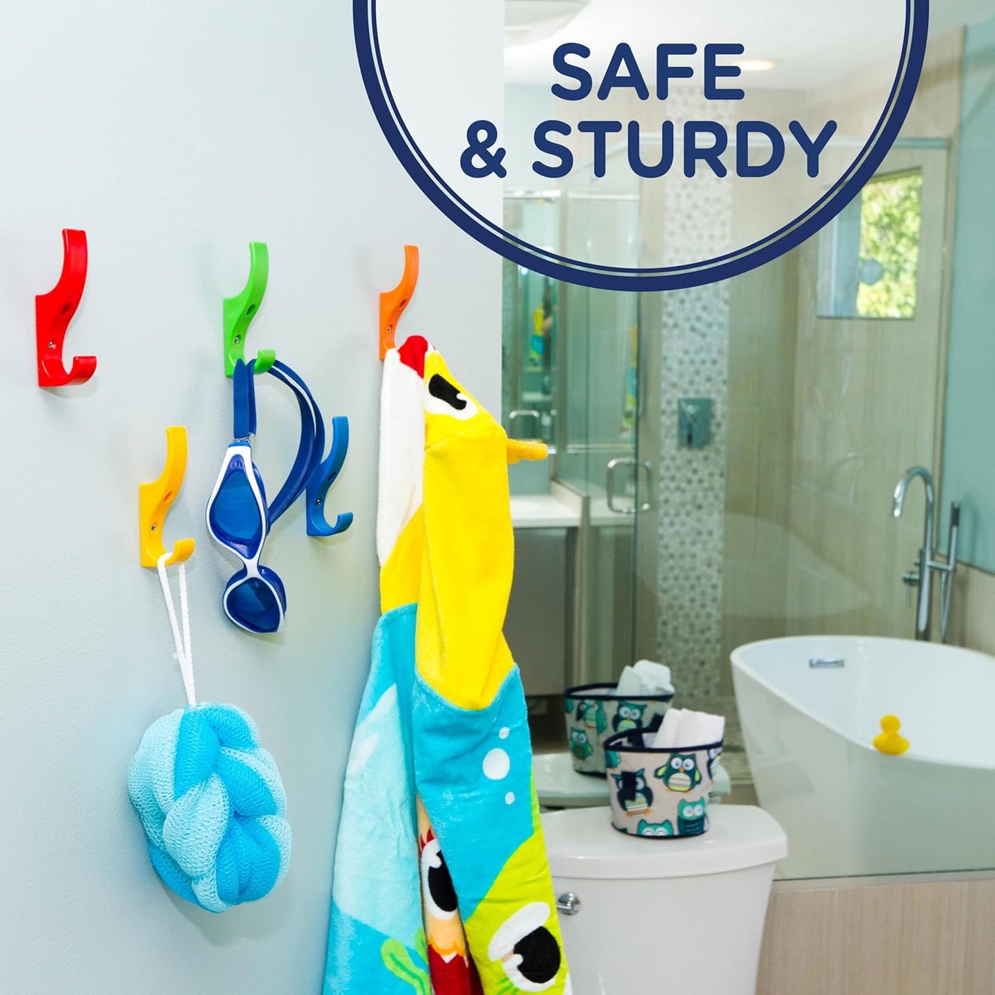 Heavy Duty Hooks for Hanging Coats, Jackets, Backpacks, Baseball Hats - Wall Mounted Rainbow Color Hangers for Kids, Perfect Hook for Classrooms, Bathroom Robes and Towels | Mini Hook 7-Pack