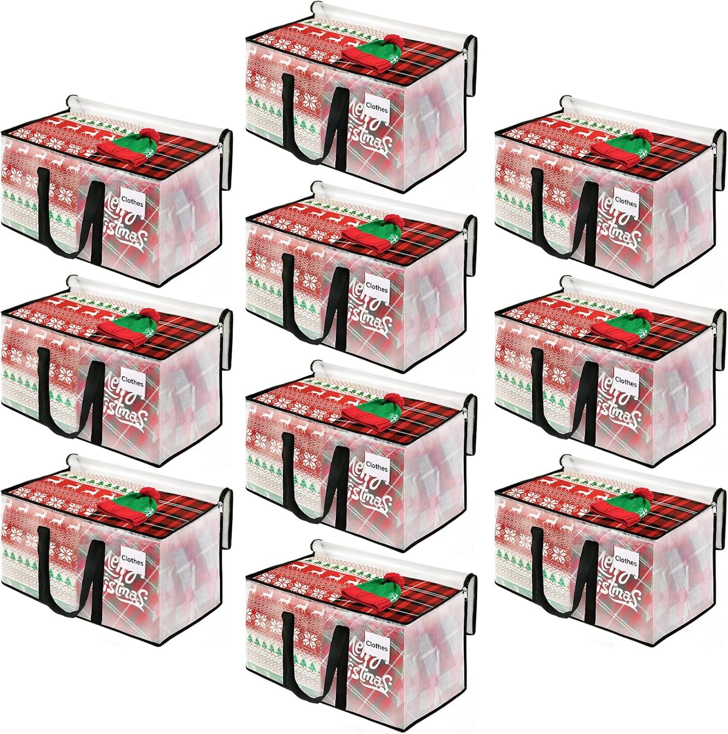 BlissTotes Moving Bags, 10-Pack Storage Bags, Moving Bags Heavy Duty Extra Large, Moving Totes, Clear moving Bags, Reinforced Handles & Tag Pocket (93L)