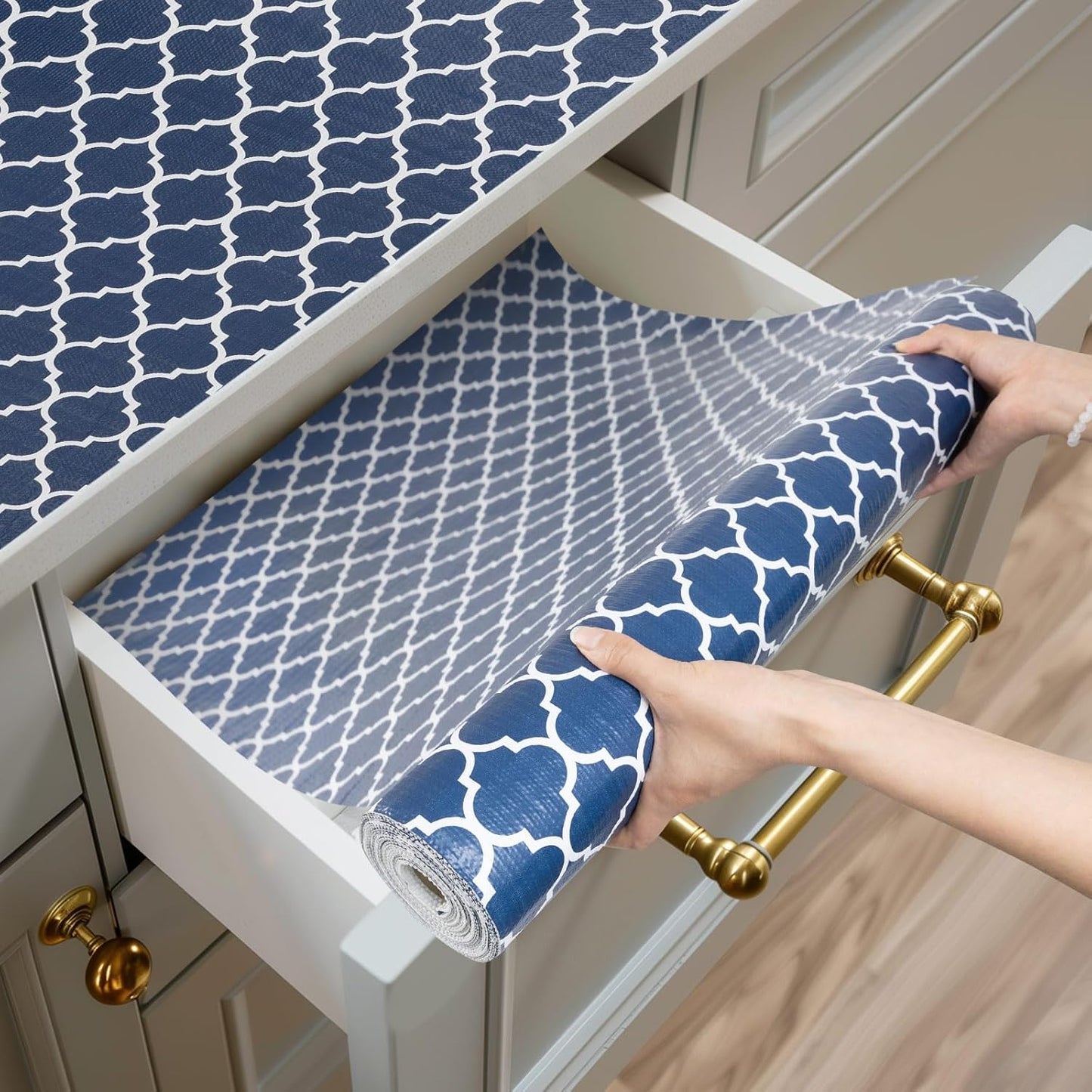 Shelf and Drawer Liner for Kitchen Cabinets Non-Adhesive, Strong Grip Non-Slip Thickened Cabinet Liners for Shelves, Waterproof Mats for Dresser Cupboard, Blue, 12 in x 30 Feet