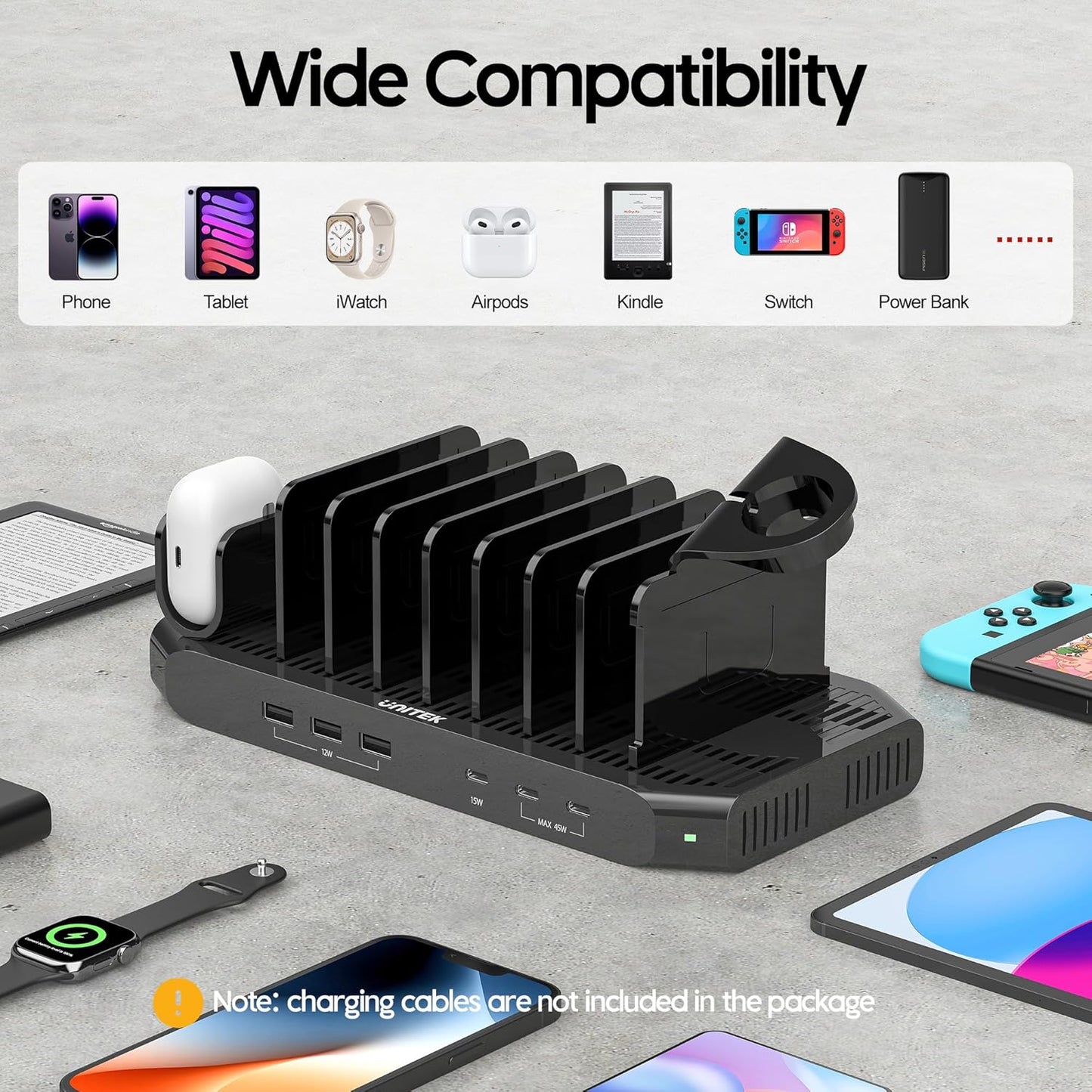 Unitek USB-C Charging Station for Multiple Devices - Multi Type C Charger Dock with 2 X PD 20W & USB-C Port, Device Organizer Fast Charge Docking for iPhone, iPad, Samsung, Tablets and More