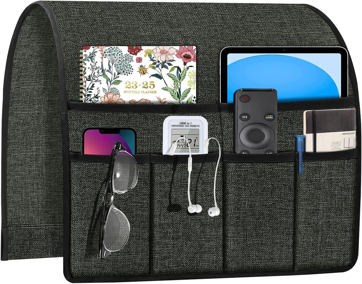 Joywell Remote Control Caddy for Chair Arm Couch Armrest Organizer Non Slip Sofa Armchair Caddie with 6 Pocket Storage for Magazine, Tablet, Phone, iPad, Dark Grey