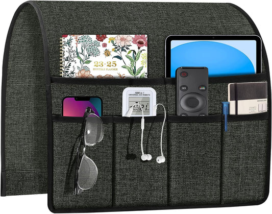Joywell Remote Control Caddy for Chair Arm Couch Armrest Organizer Non Slip Sofa Armchair Caddie with 6 Pocket Storage for Magazine, Tablet, Phone, iPad, Dark Grey
