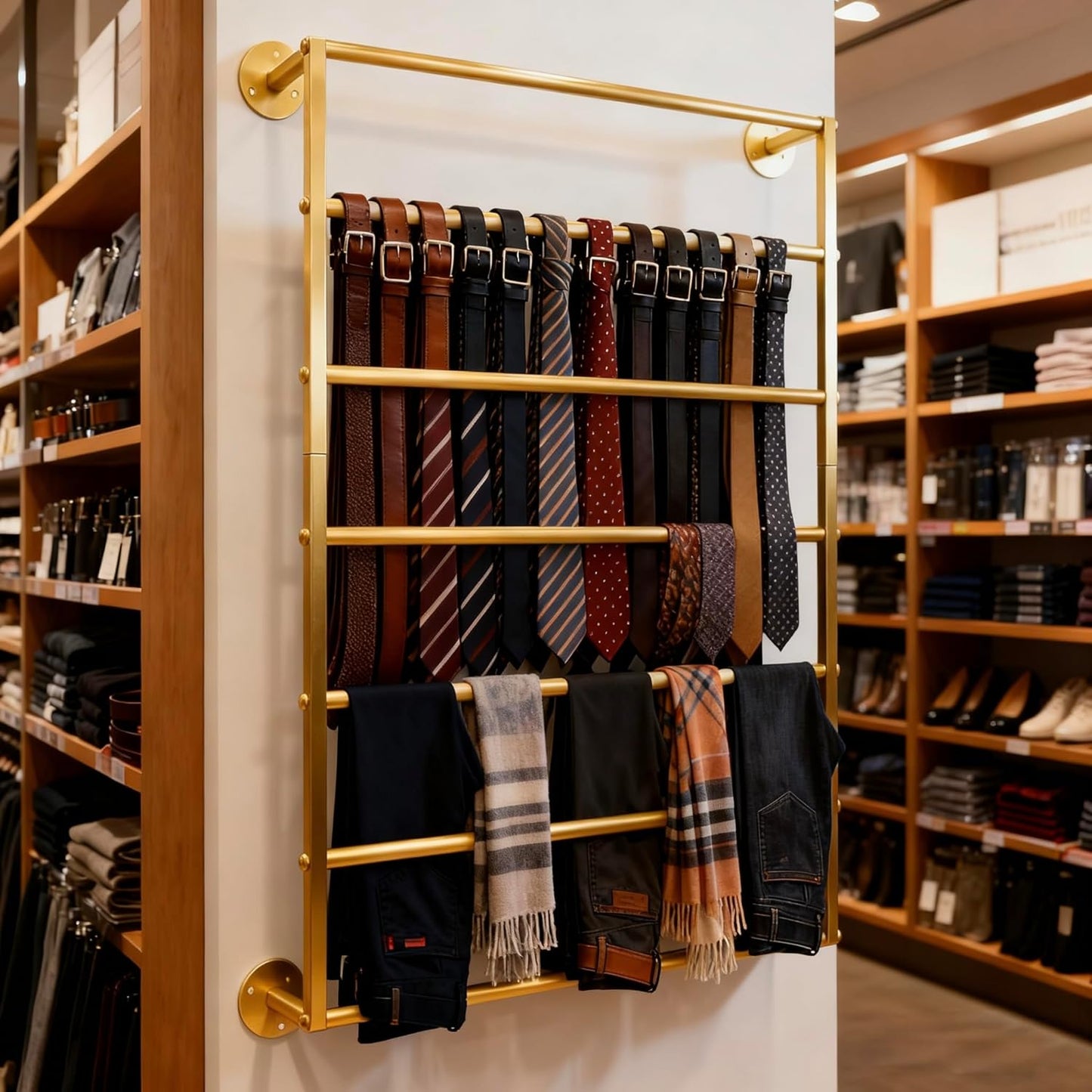 Wall Mounted Display Rack, 7-Layer Wrapping Paper Ribbon Organizer Scarves Tie & Scarf Rack Belts Towel Holder Necktie Hijab Stand Metal Shelving for Home, Retail Stores, Flower Shop