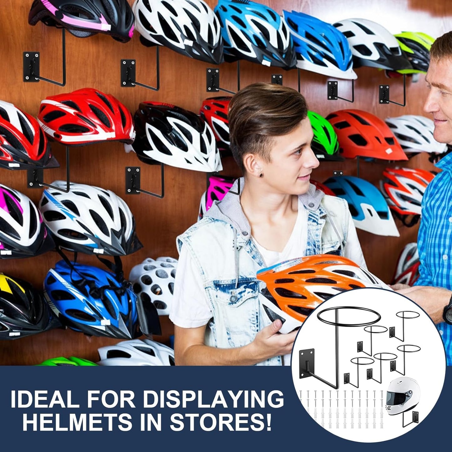 6 Pack Helmet Hanger Wall Mount Motorcycle Helmet Rack Metal Ball Holder for Basketball Volleyball Football Multifunctional Display Hook Stand for Cap Hat Wig Riding Jacket Coat