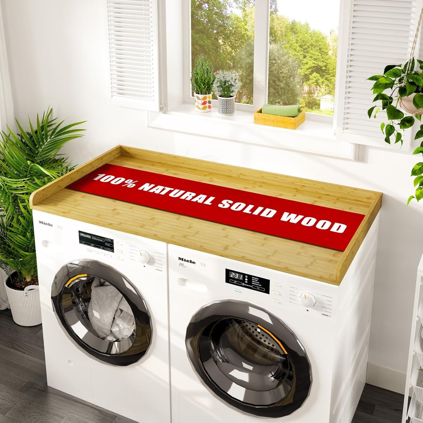 Avana (100% Natural Solid Wood Washer Dryer Countertop – Bamboo Pine Laundry Countertop with Raised Edges, 54” x 27.5” Counter Top for Washer and Dryer, Laundry Room Organizer & Tabletop