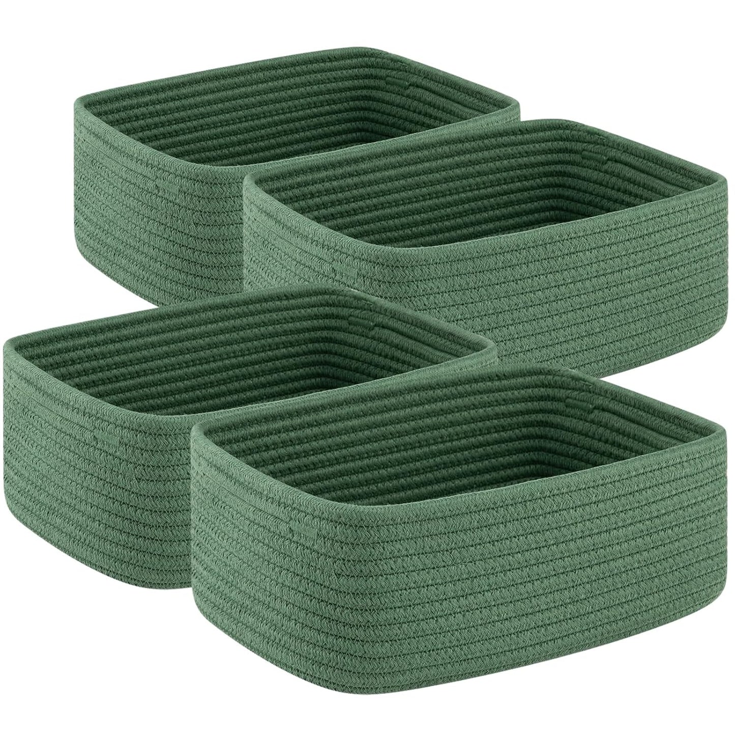 4 Pack Small Storage Shelf Baskets for Organizing, Mini Woven Rope Storage Bins for Towels, Cute Decorative Closet Organizer，Baby Nursery, Gift Empty Baskets -11.81''Lx7.87''Wx4.72''H-Green