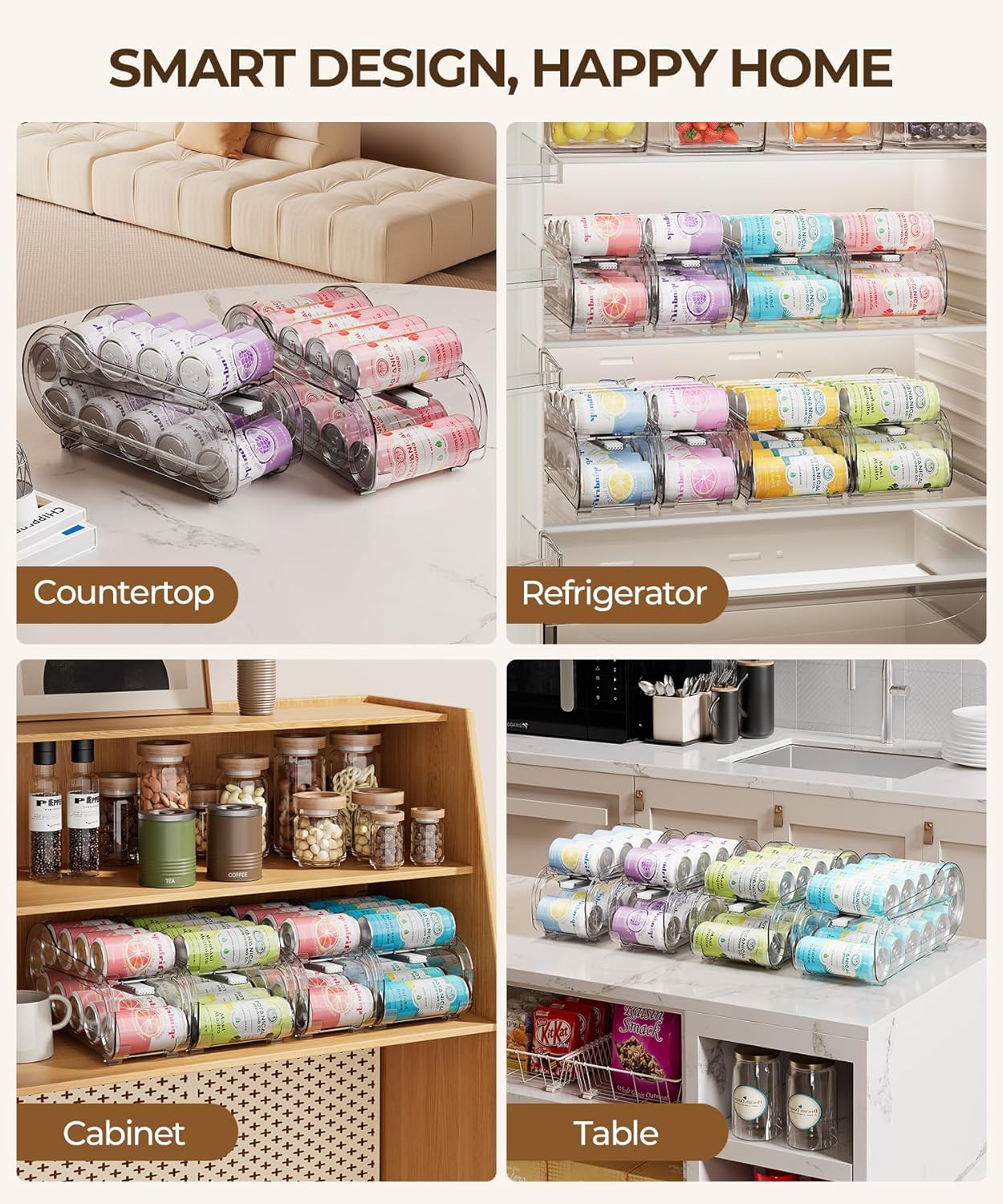 Drink Organizer for Fridge, Soda Can Organizer Dispenser for Refrigerator with Automatic Rolling,Organize Standard Size 11.15oz or 12oz Cans Drink,Save space for Fridge、Kitchen、countertop （2 pack）