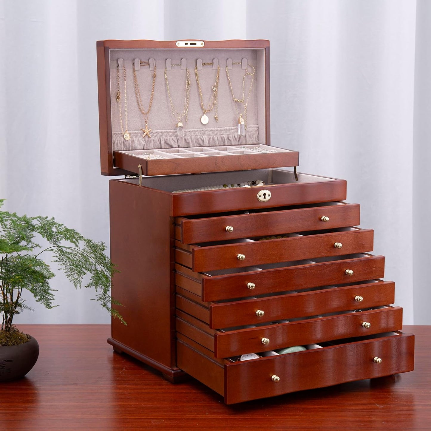 Wooden Jewelry Box,jewelry boxes for women large jewlrey box&organizers with necklace hanger,jewerly organizer,jewelry holder organizer,9-layer large capacity jewelry storage box