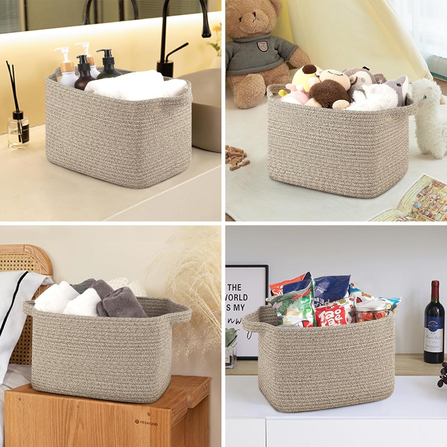 Storage Basket for Organizing, Woven Baskets for Storage, Rectangle Decorative Baskets for Shleves, Closet, Toys, Books, Nursery Organizer Bins - Pack of 3 (Brown, 13"x9.85"x8.7")
