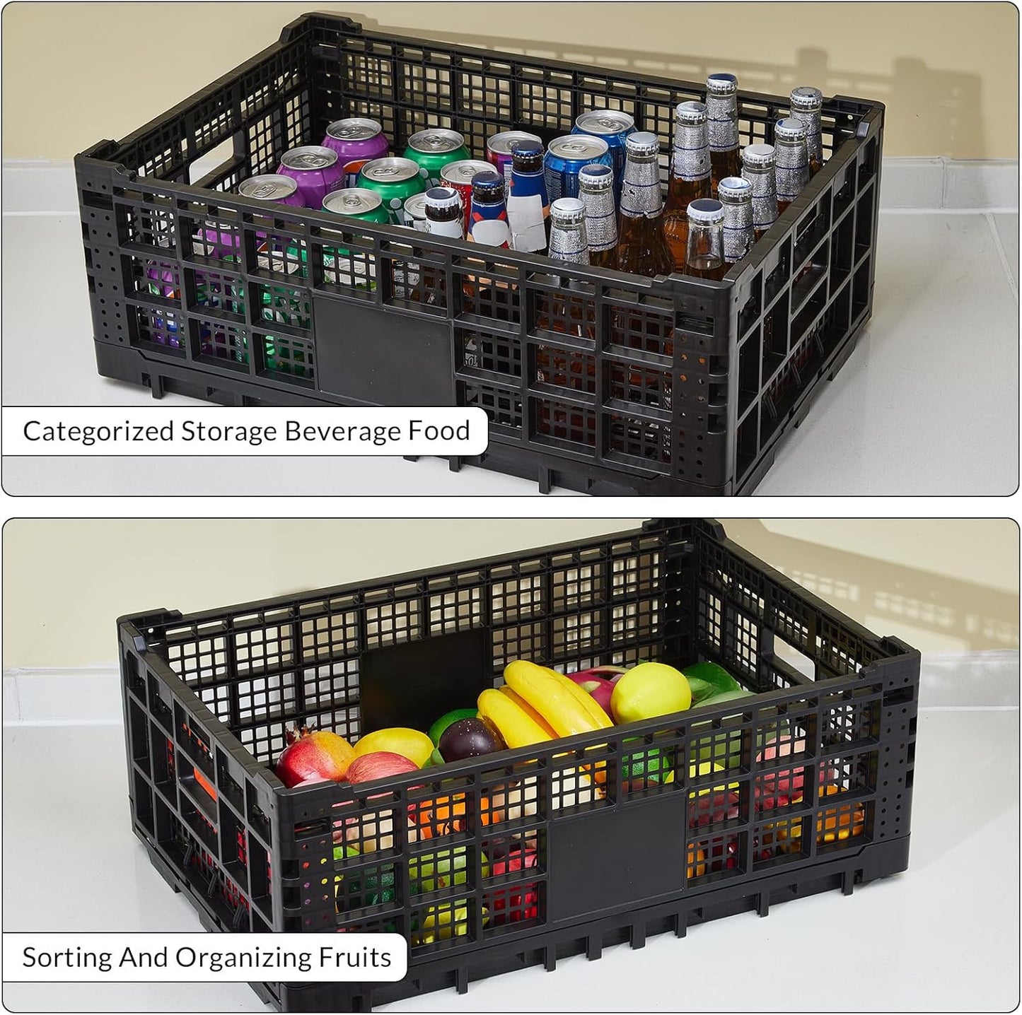 Collapsible Storage Crates, 52 Liter Heavy Duty Foldable Plastic Crates , Storage Baskets and Bins 23.6" L x 15.7" W x 8.6" H Stackable Dairy Milk Crates for Office, Home, Toy Storage