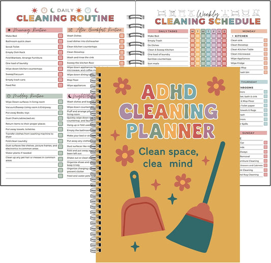 ADHD Cleaning Planner | Home Cleaning Schedule for Adults | Daily, Weekly, Monthly, Yearly Cleaning Checklist | Declutter, Organizing, Family | ADHD Cleaning and Organizing Planner for Women