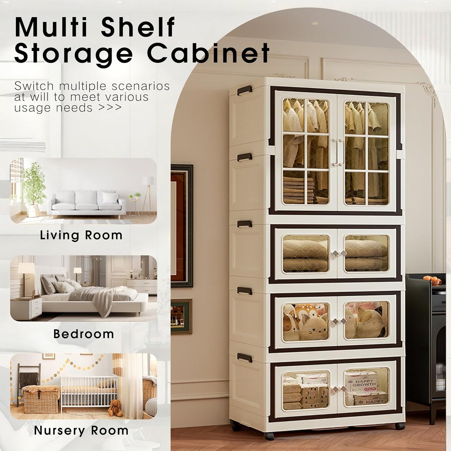 SunSettler Storage Cabinets with Lids, Stackable Storage with Wheels, Collapsible Storage with Doors, Home Office Dorm Organizer Essential