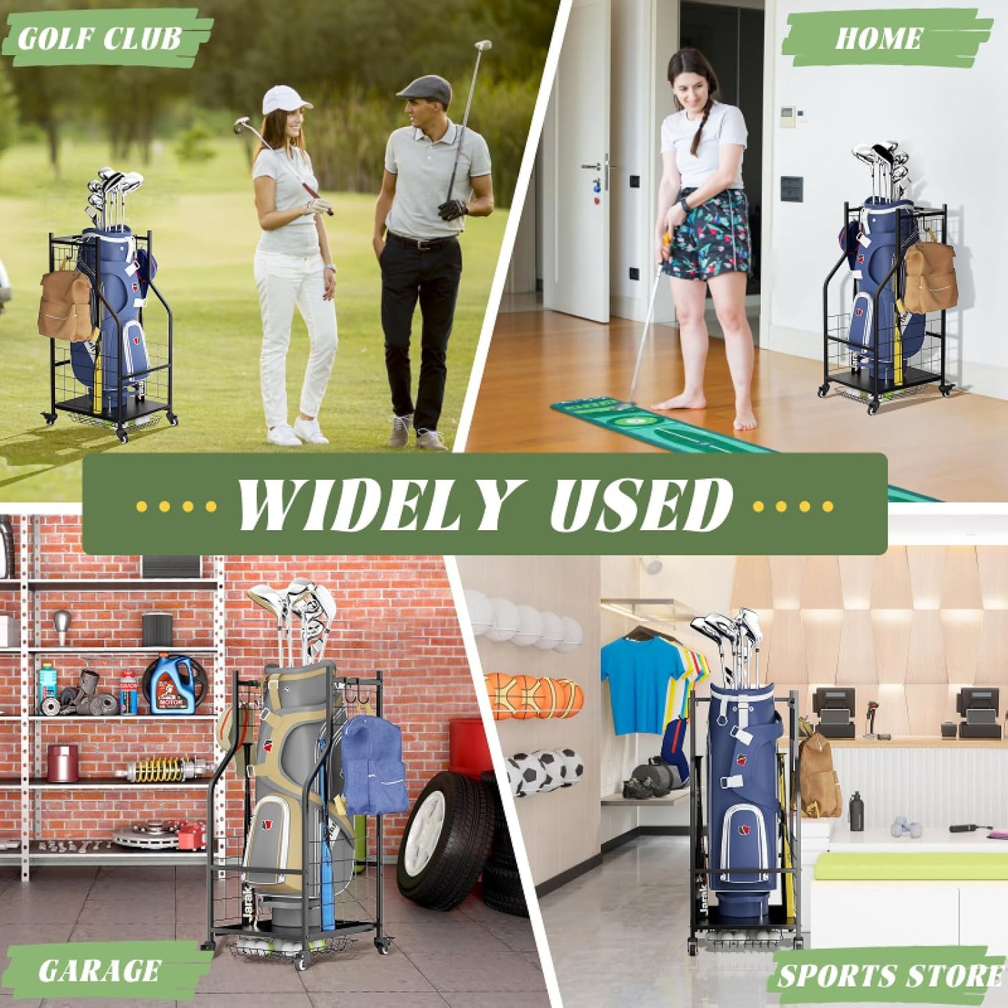 Golf Organizer for Garage, 3 Bag Golf Bag Holder Stand with Shelves & Club Rack, Multi-Functional Adjustable Golf Equipment Storage System